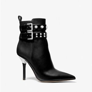 MICHAEL MICHAEL KORS Black Amal Silver Studded Leather Ankle Boot, Size 8